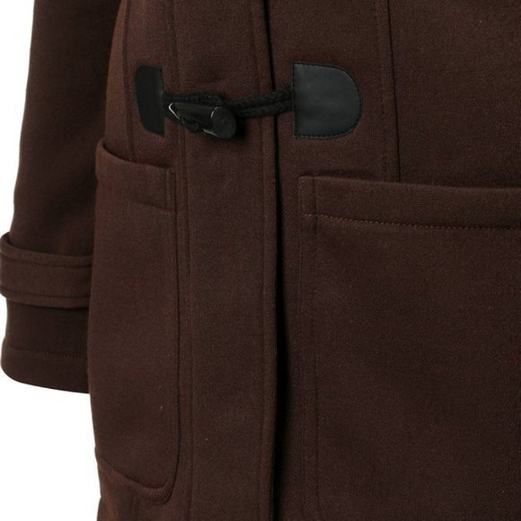 Pea Coat Jacket Brown Hood Toggles& Zipper Pockets - Picture 14 of 16